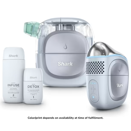 Shark FacialPro Glow at Home set with handheld wand facial treatment unit and two serum bottles