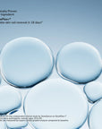 Blue gradient background with large translucent bubbles and text about SenePlex+ key ingredient for double skin cell renewal in 18 days.