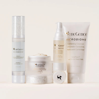 SeneGence Microbiome skincare regimen set with cleanser moisturizer serum and cream