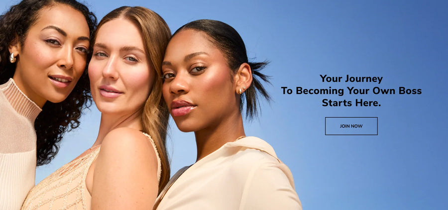 SeneGence hero banner featuring beauty products and community