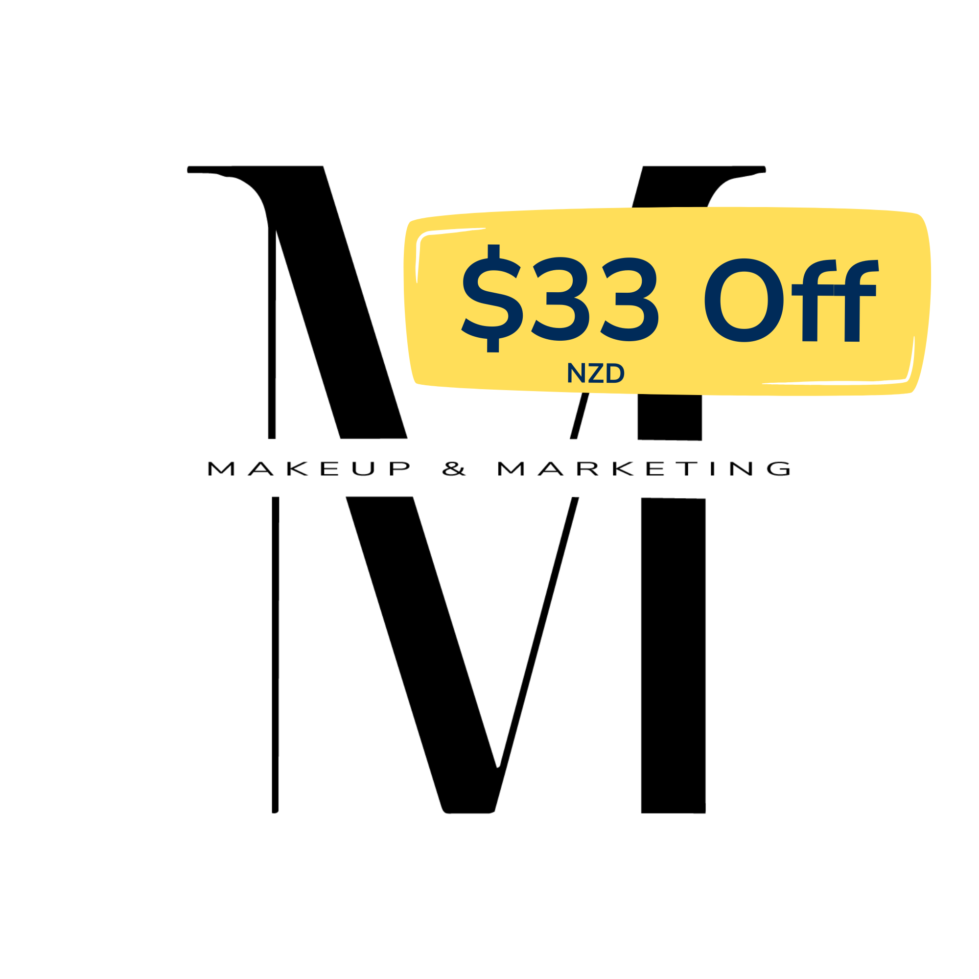 Makeup & Marketing logo with a yellow coupon banner reading 33 Off NZD for Princess in Training Registration