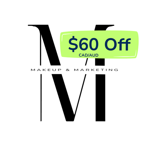 Makeup and Marketing logo with lime green discount sticker showing 60 AUD off Princess in Training registration