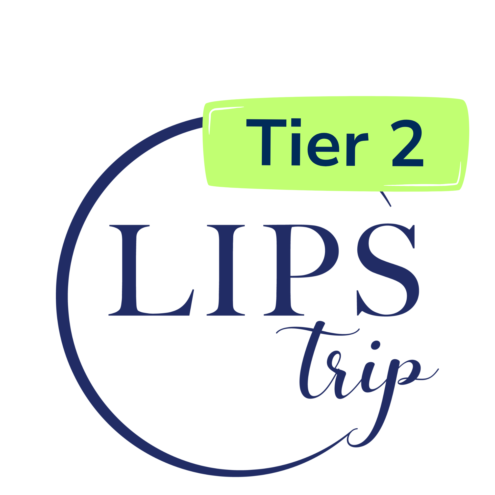 LIPS Trip logo with Tier 2 neon green badge