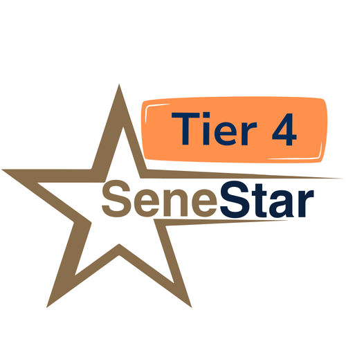 SeneStar Tier 4 logo showing a brown star and an orange Tier 4 badge.
