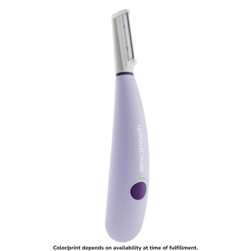 Lavender dermaplaning tool with a metal blade head