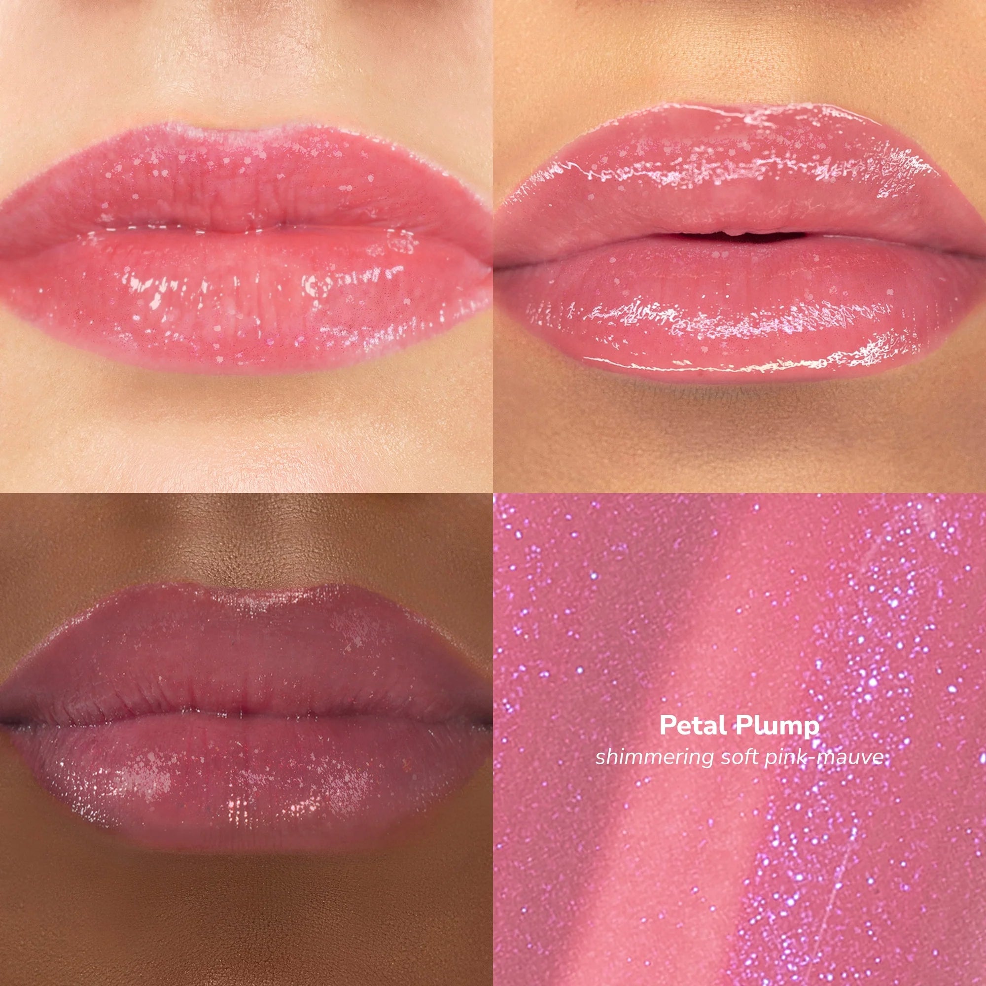 Skintone quadrant Glowify Juicy Plumping Lip Gloss product shade Petal Plump.