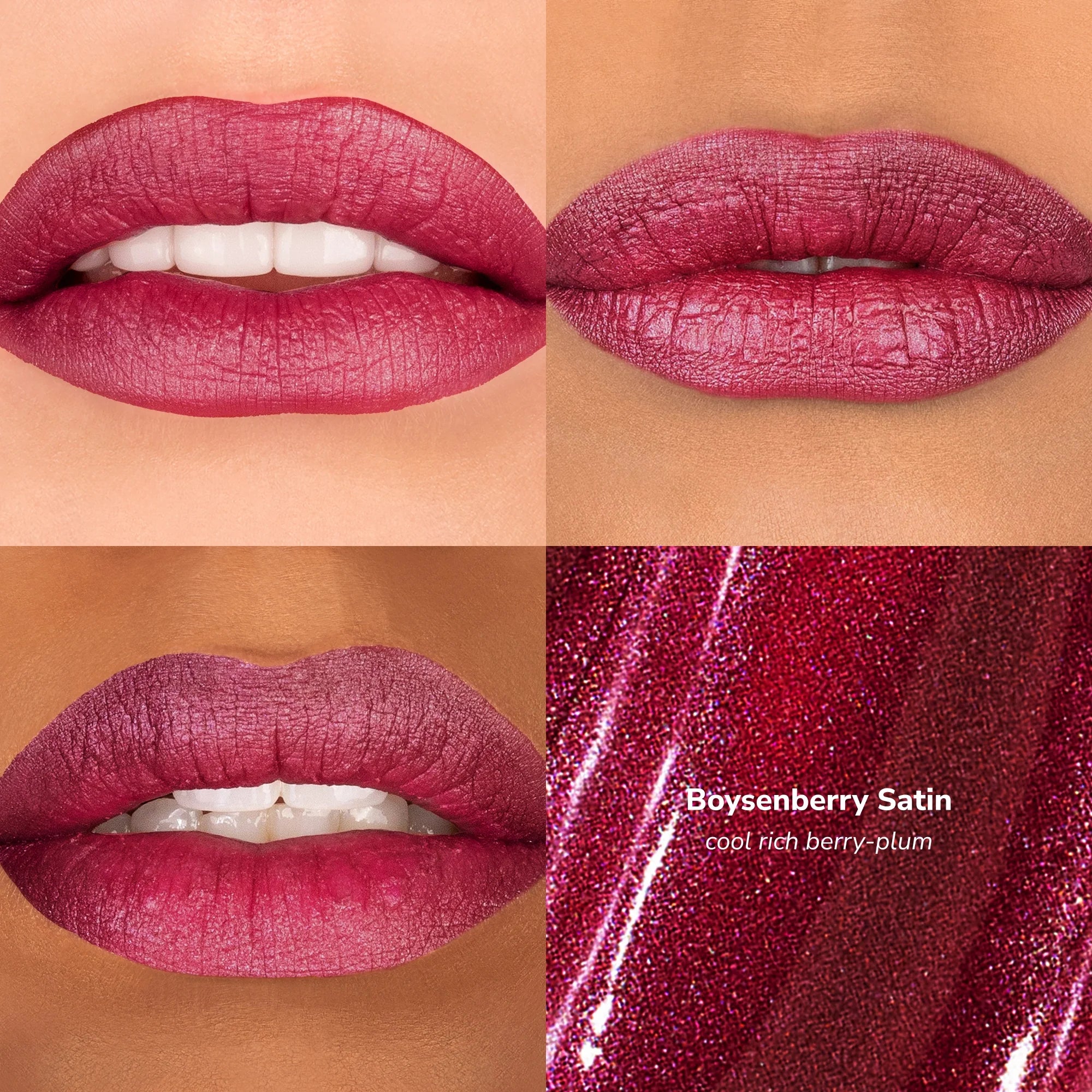 Skintone quadrant LipSense Cream product shade Boysenberry Satin.