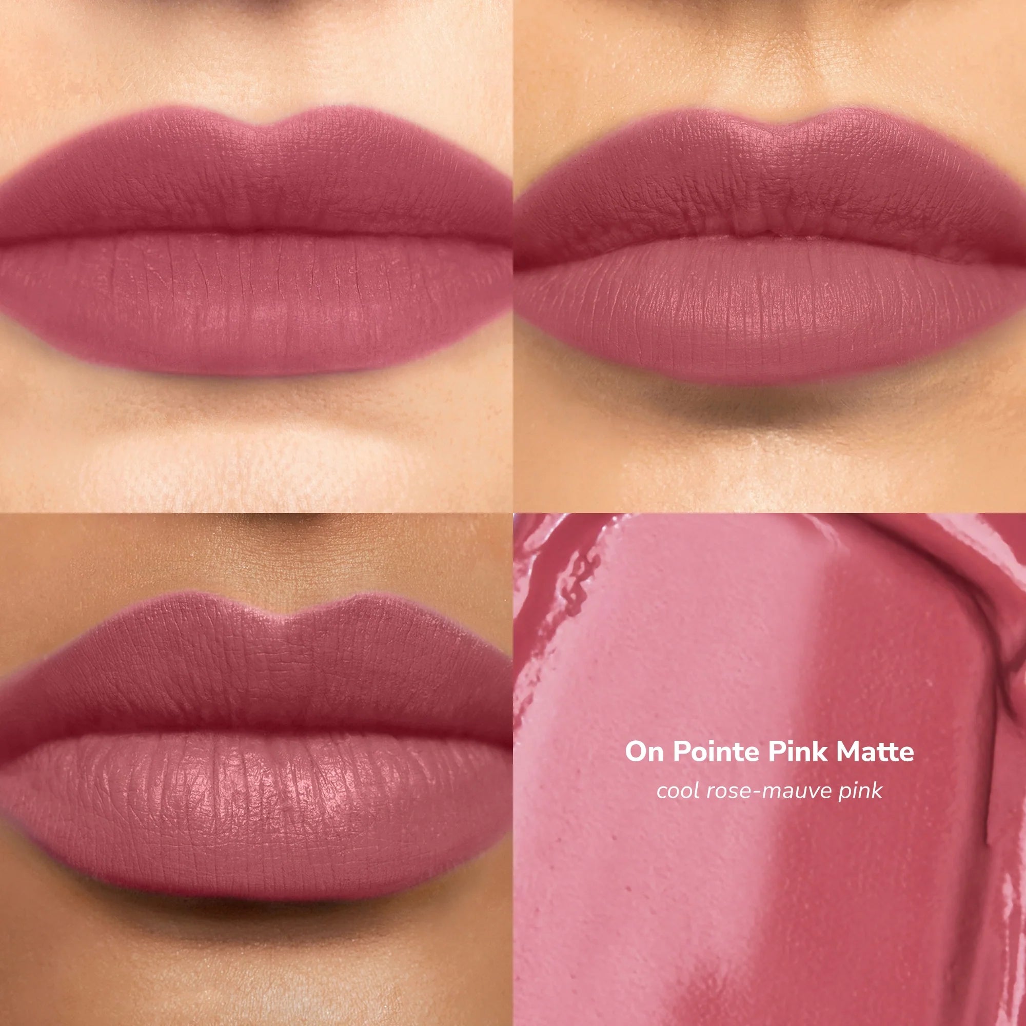 Skintone quadrant LipSense Cream product shade On Pointe Pink.