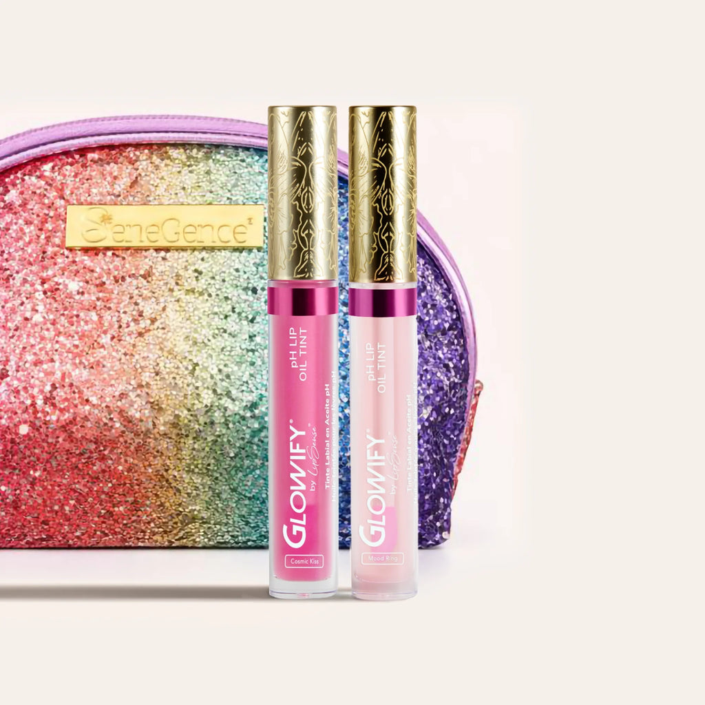 Glowify Mood Ring Duo US two pH Lip Oil Tint tubes in pink shades with ornate gold caps