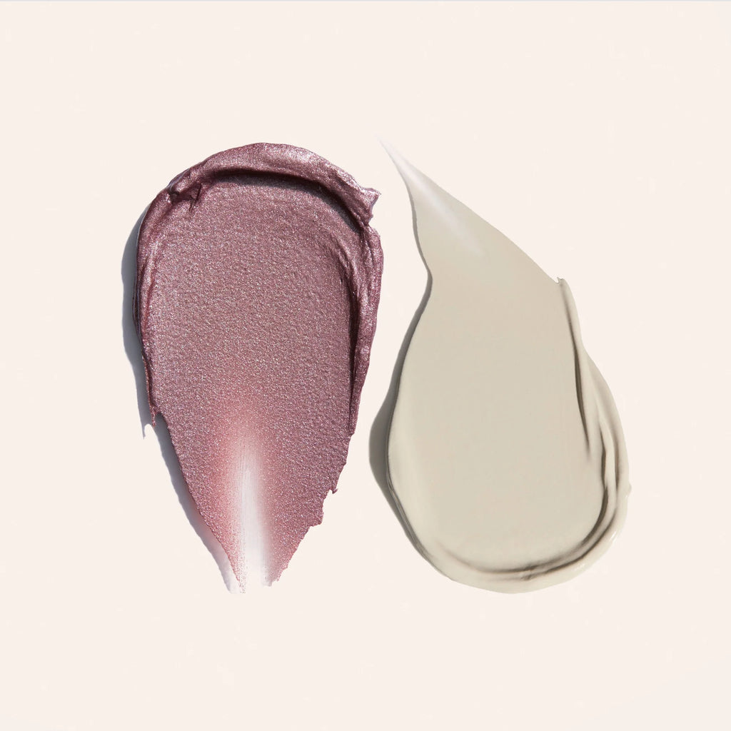 Ethereal ShadowSense Eyeshadow Duo CN swatches in pink lavender and beige taupe on a light backdrop