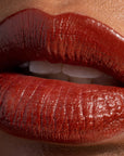 Close up of model LipSense Lip Color shade Fire product