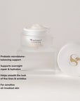 Microbiome Restorative Evening Moisturizer benefit callouts.