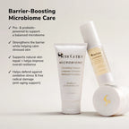 Barrier boosting microbiome care set with a cleansing tube and a serum bottle displayed against a soft beige background.