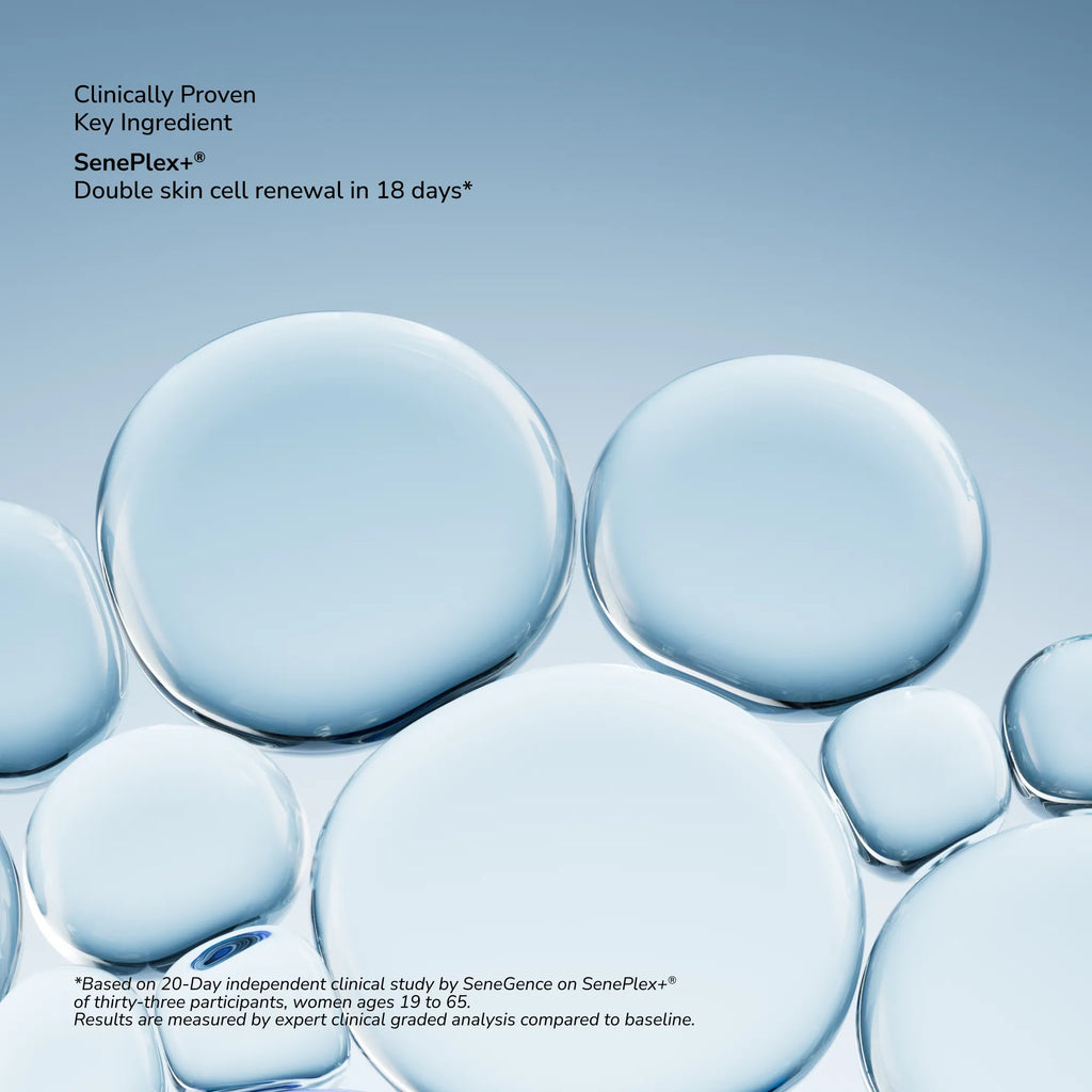 Blue bubble graphic on a gradient sky background promoting the Microbiome Skincare Regimen Set NZL