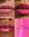 Collage of lips wearing a pink lip product with 'Cosmic Kiss' description.