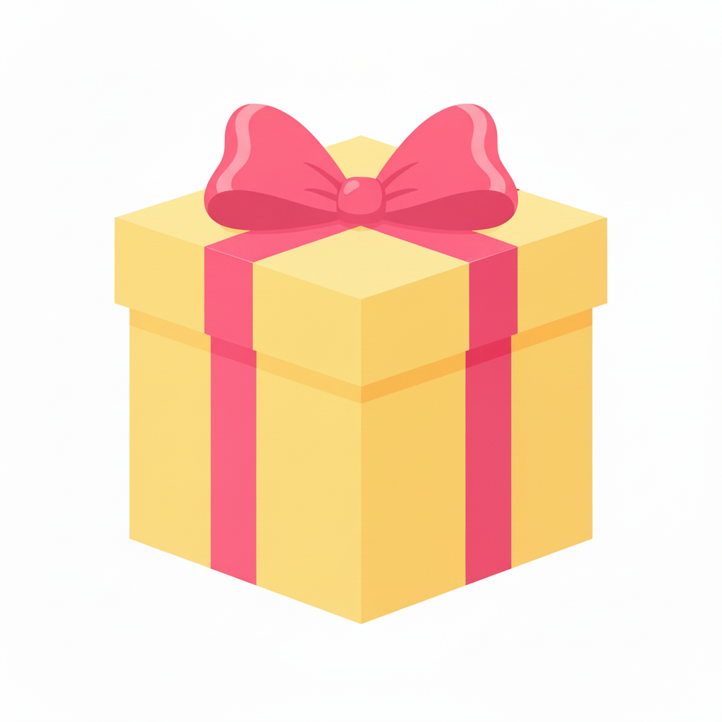 Yellow gift box wrapped with bright pink ribbon and bow
